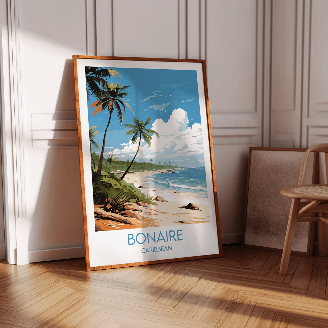 Bonaire Caribbean White Sand Beach Palms Tropical Travel Poster - Image 2
