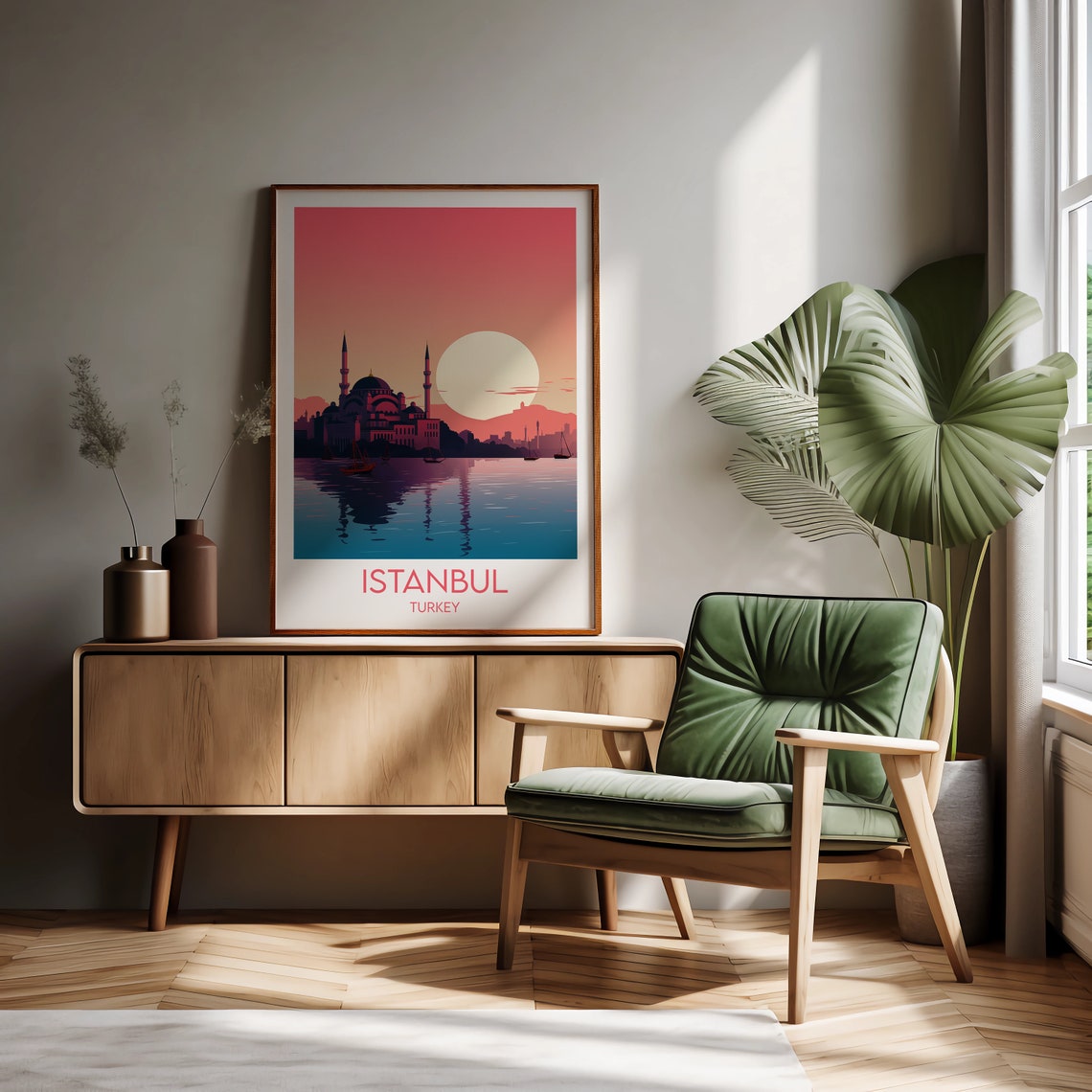 Istanbul Turkey Mosque Sunset Water Reflection Travel Poster - Image 2