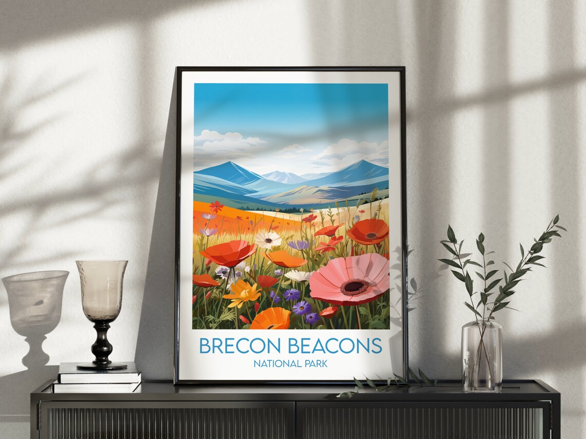 Brecon Beacons National Park Wildflower Peaks Bright Floral Travel Poster - Image 3