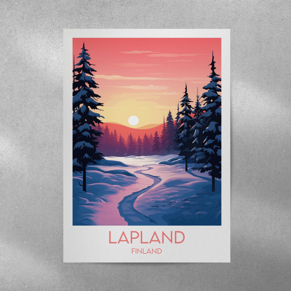Lapland Finland Snowy Pine Forest Winter Sunset Travel Poster - Image 5