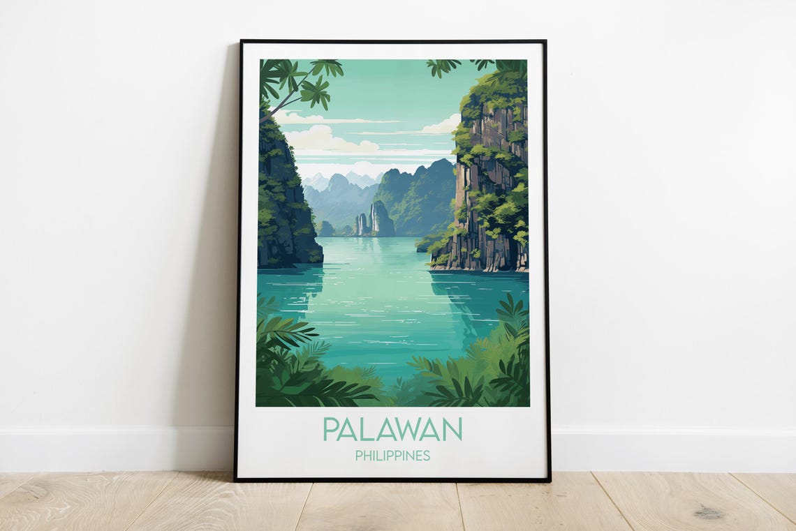 Palawan Philippines Emerald Lagoon Cliffs Tropical Travel Poster