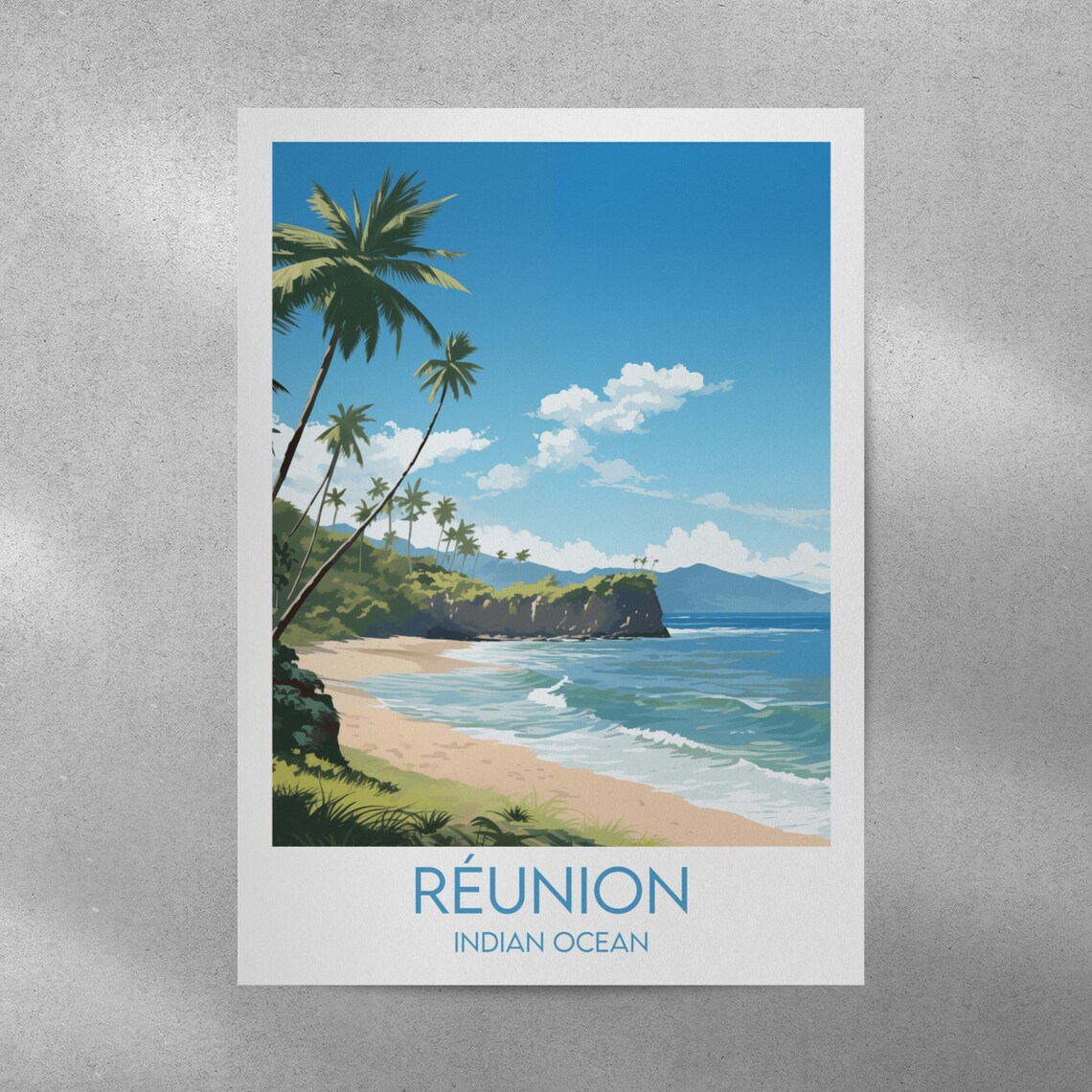 Reunion Indian Ocean Beach Palm Headland Scenic Travel Wall Art - Image 4