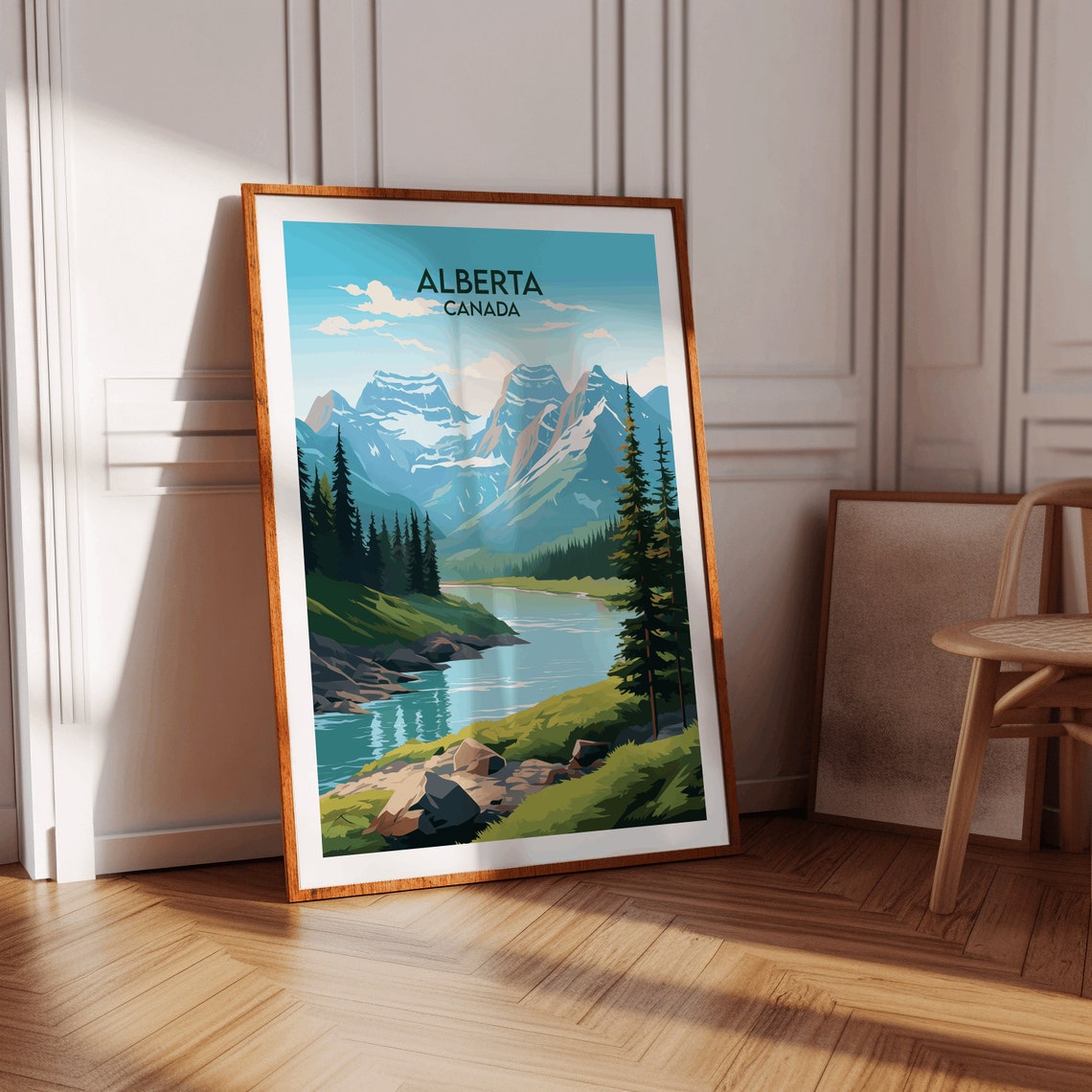 Alberta Canada Summer Mountain Lake Valley Scene Travel Poster - Image 2