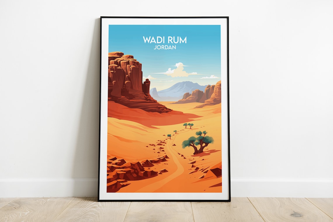 Wadi Rum Jordan Desert Canyon Landscape Adventure Travel Art Poster