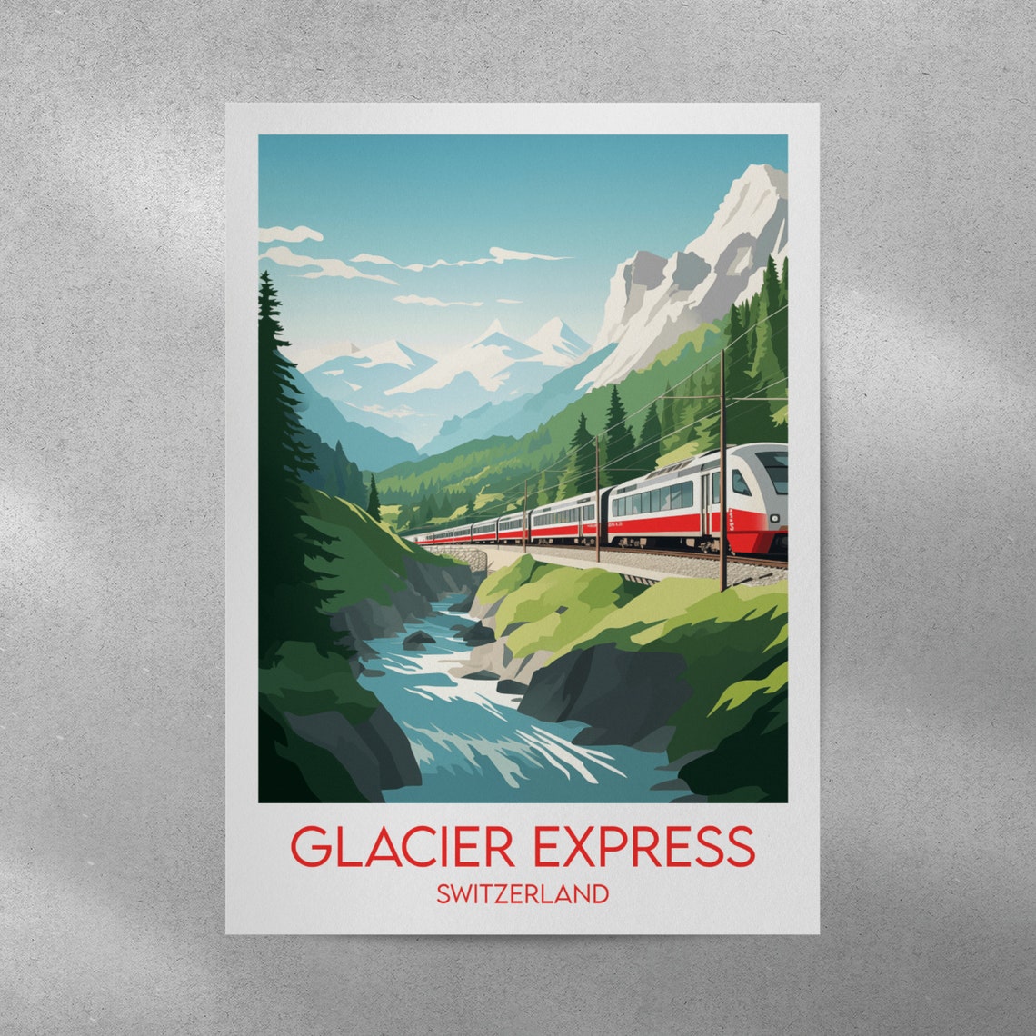 Glacier Express Switzerland Red Train Alpine Railway Travel Poster - Image 3