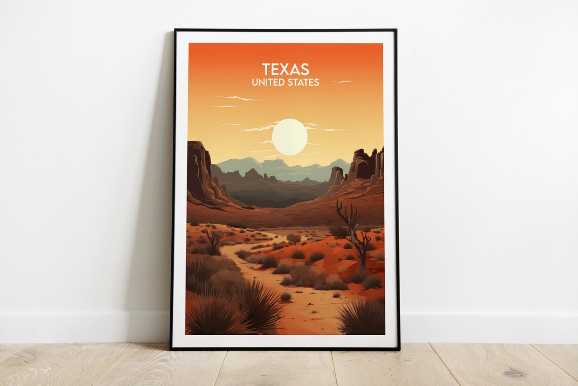 Texas Desert Canyon Sunset Retro Travel Poster Southwest Art