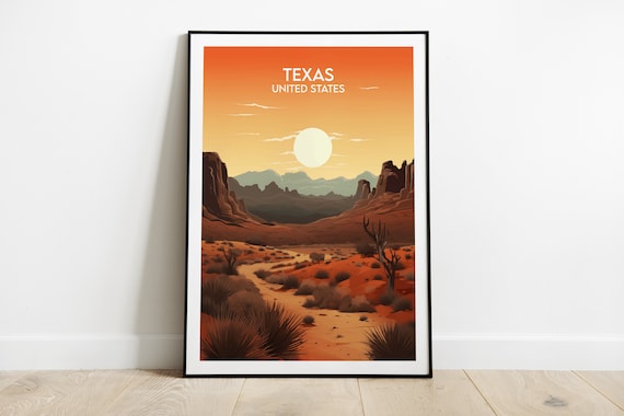 Texas Desert Canyon Sunset Retro Travel Poster Southwest Art
