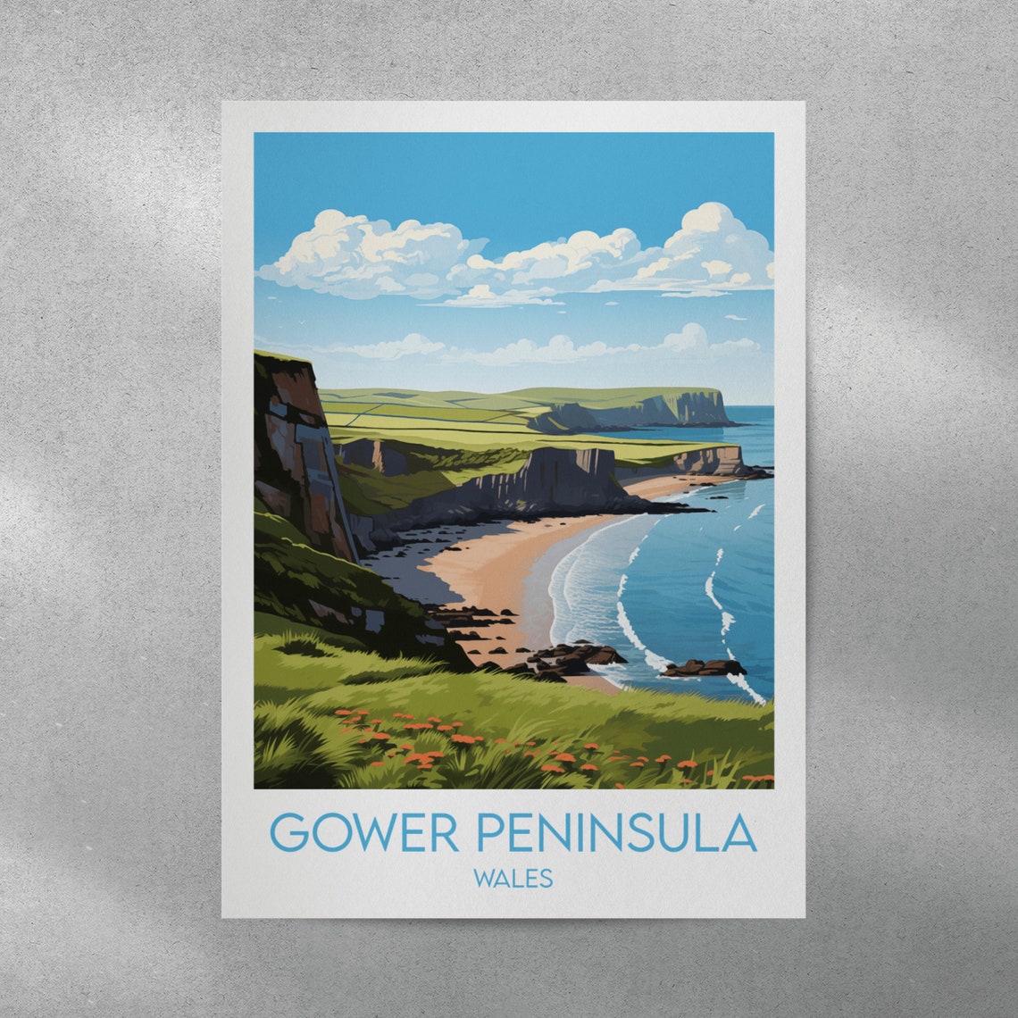 Gower Peninsula Wales Dramatic Cliffs Green Coast Travel Poster - Image 3