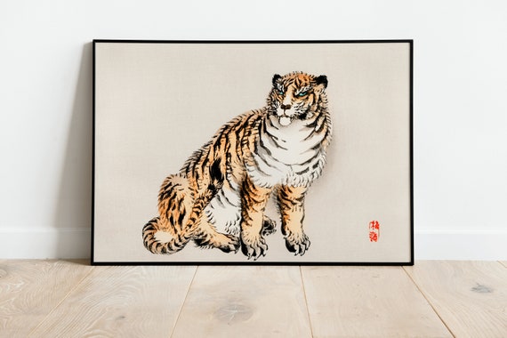 Japanese Tiger Print Wall Art Poster A3 A4 A5 Bairei Gakan Classic Home Decor Art Deco Giclee Woodblock Illustration