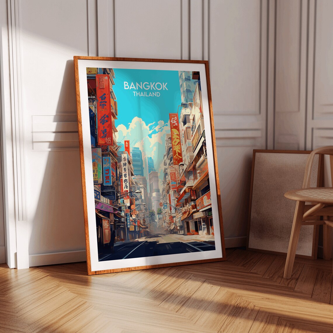 Bangkok Thailand Vibrant City Street Scene Retro Travel Poster - Image 2