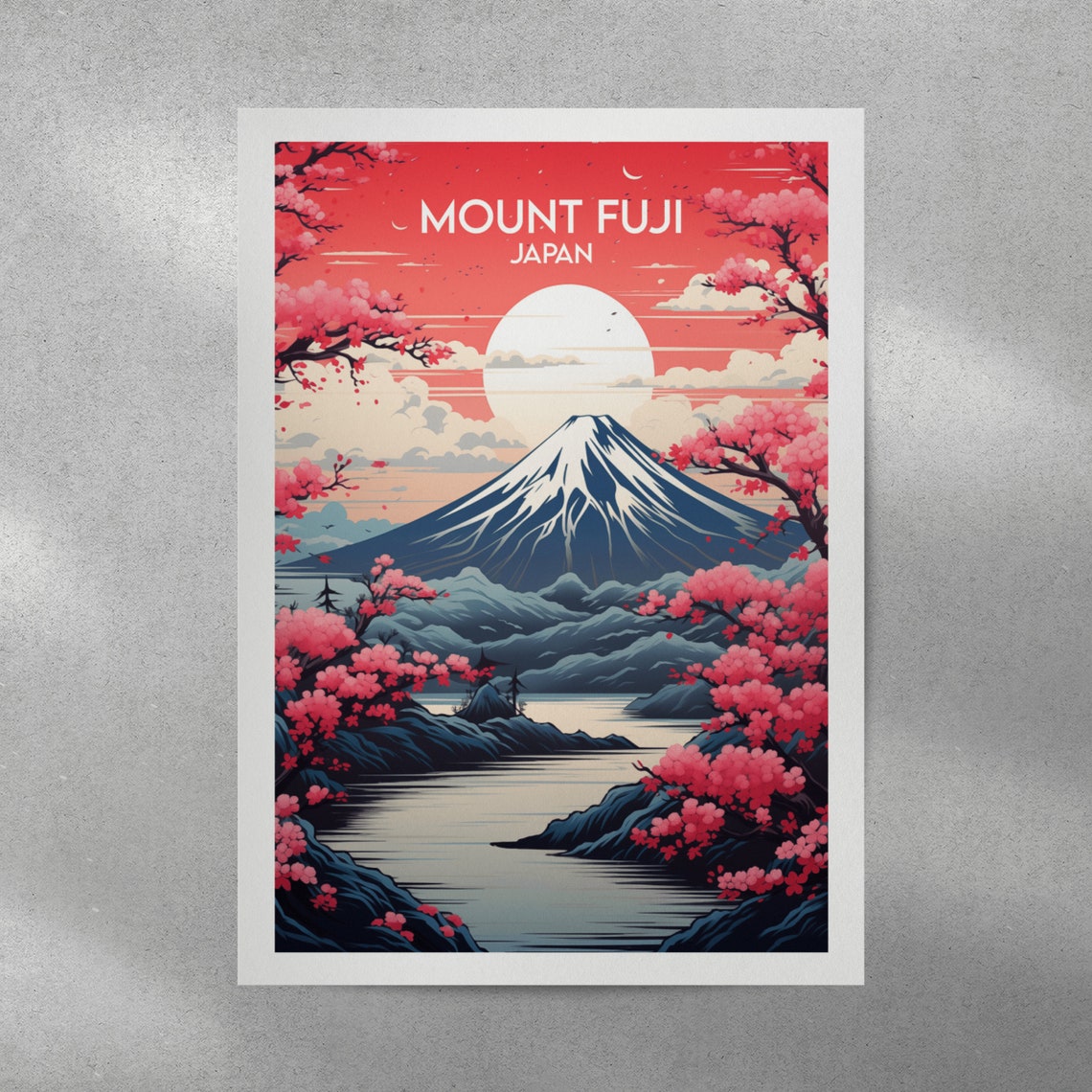 Mount Fuji Japan Cherry Blossoms Snow Capped Peak Sunset Travel Poster - Image 2