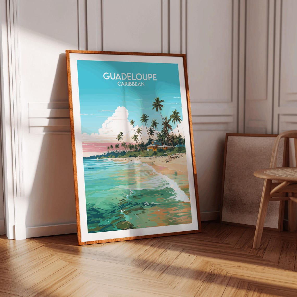 Guadeloupe Caribbean Palm Beach Sunset Waves Tropical Poster - Image 3