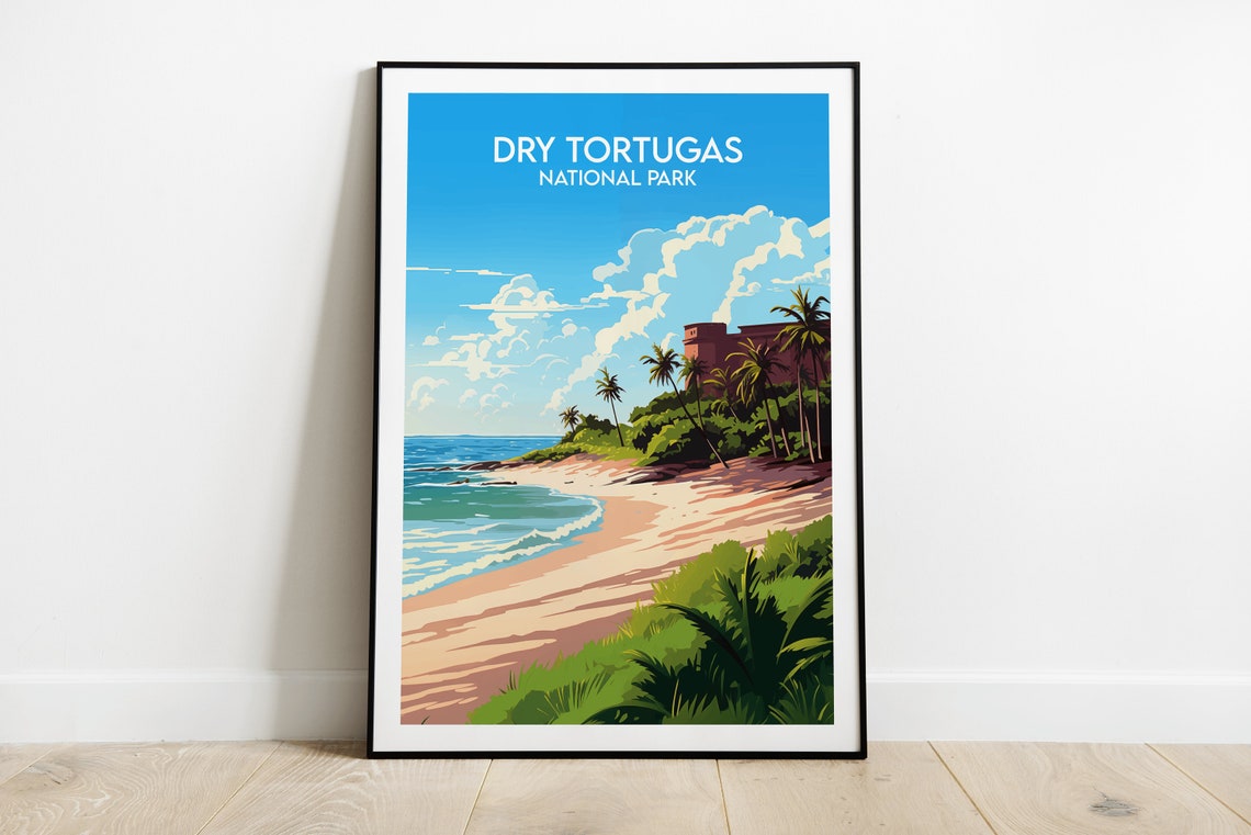 Dry Tortugas National Park Sandy Beach Palm Trees Travel Poster