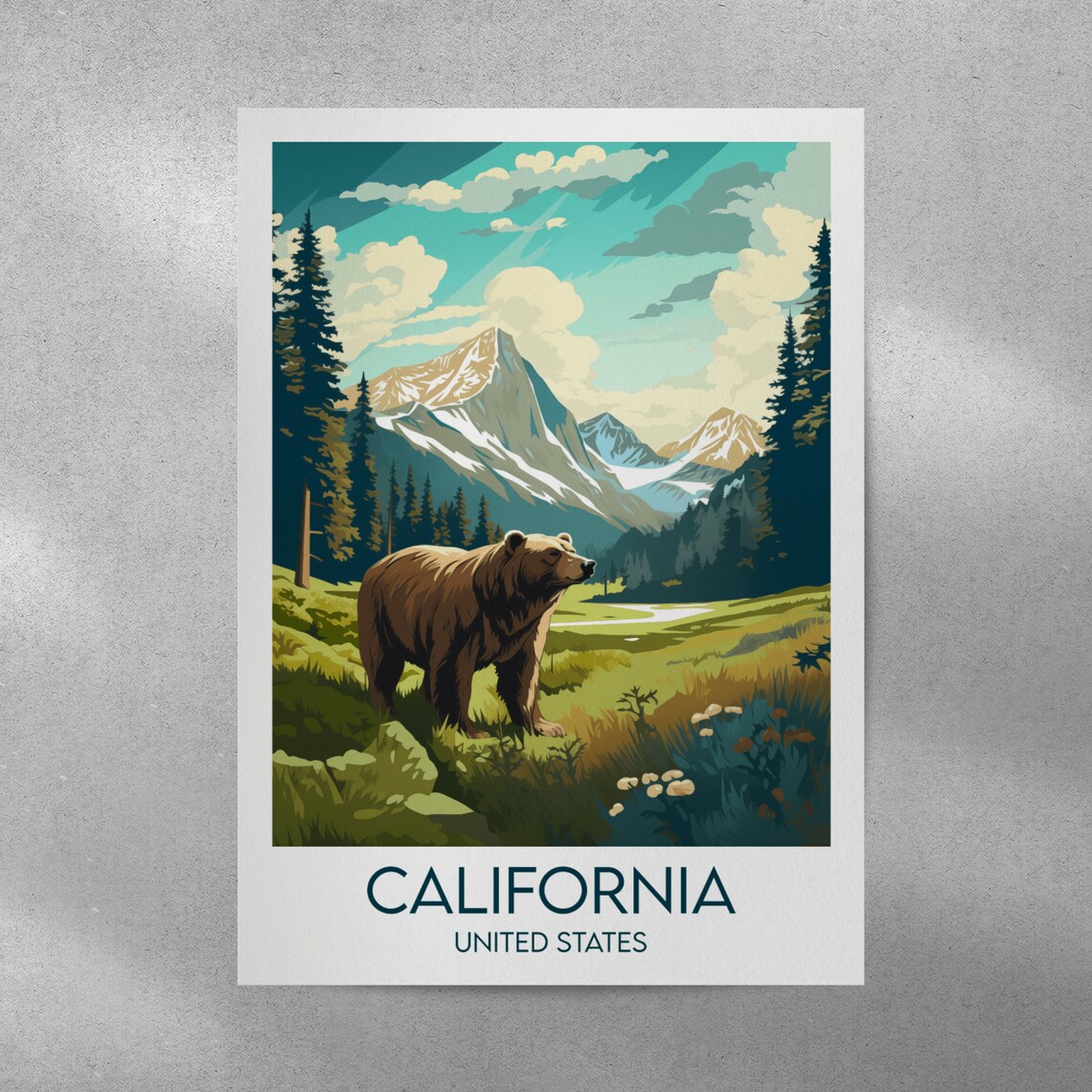 California United States Vintage Travel Illustration Brown Bear Poster - Image 4