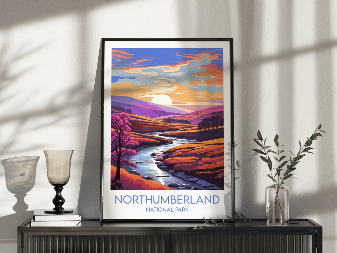 Northumberland National Park Sunset River Retro Travel Poster - Image 3