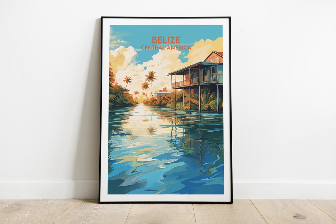 Belize Travel Print Central America Poster Custom Personalised Wedding Birthday Gift