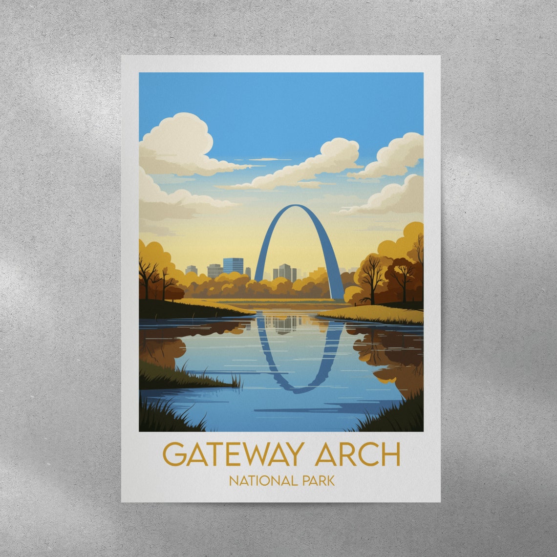 Gateway Arch National Park Autumn Reflection Skyline Gold Poster - Image 3