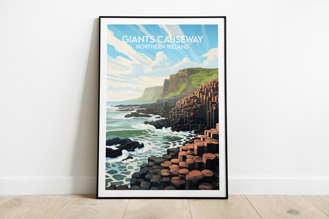Giants Causeway Northern Ireland Basalt Columns Retro Travel Poster