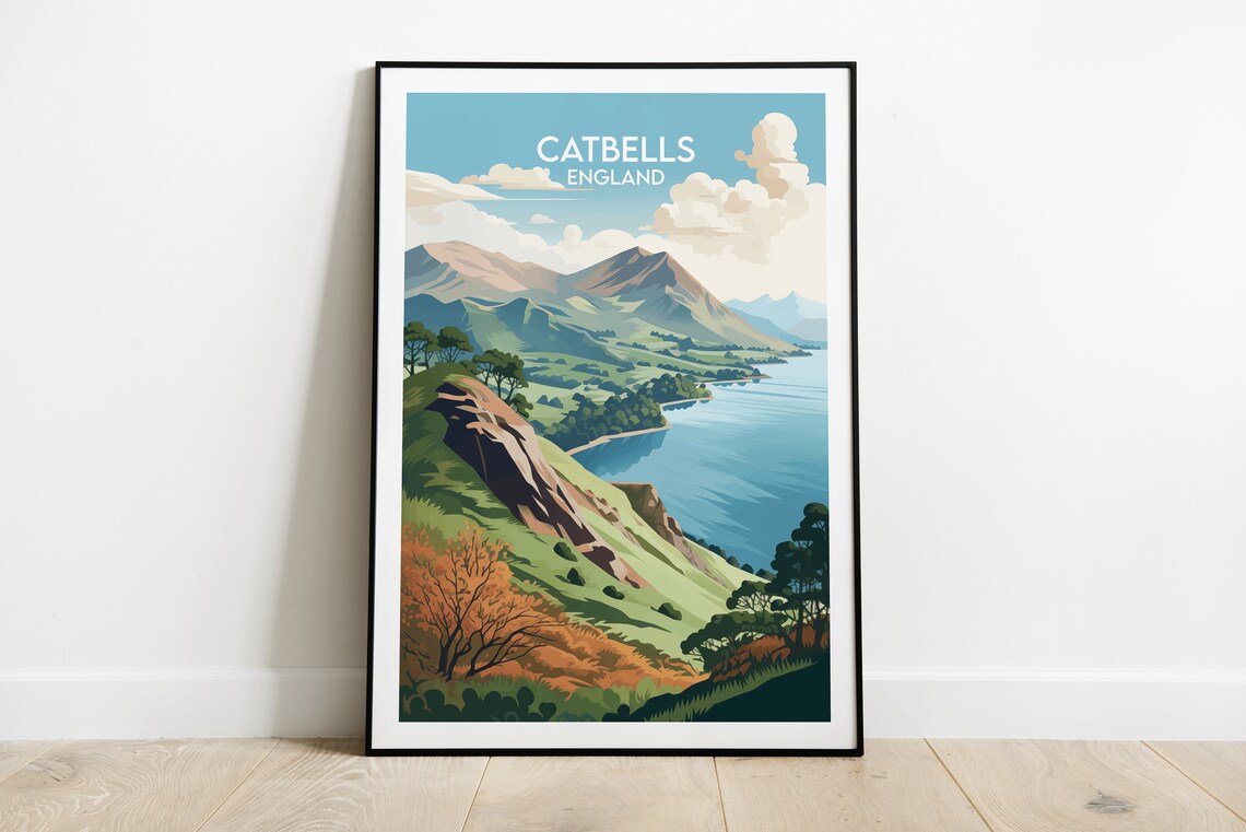 Catbells Travel Poster, Lake District Place Print