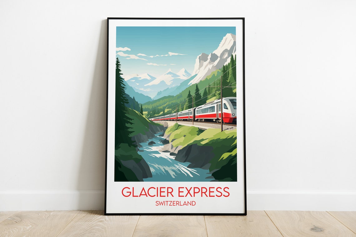 Glacier Express Switzerland Red Train Alpine Railway Travel Poster