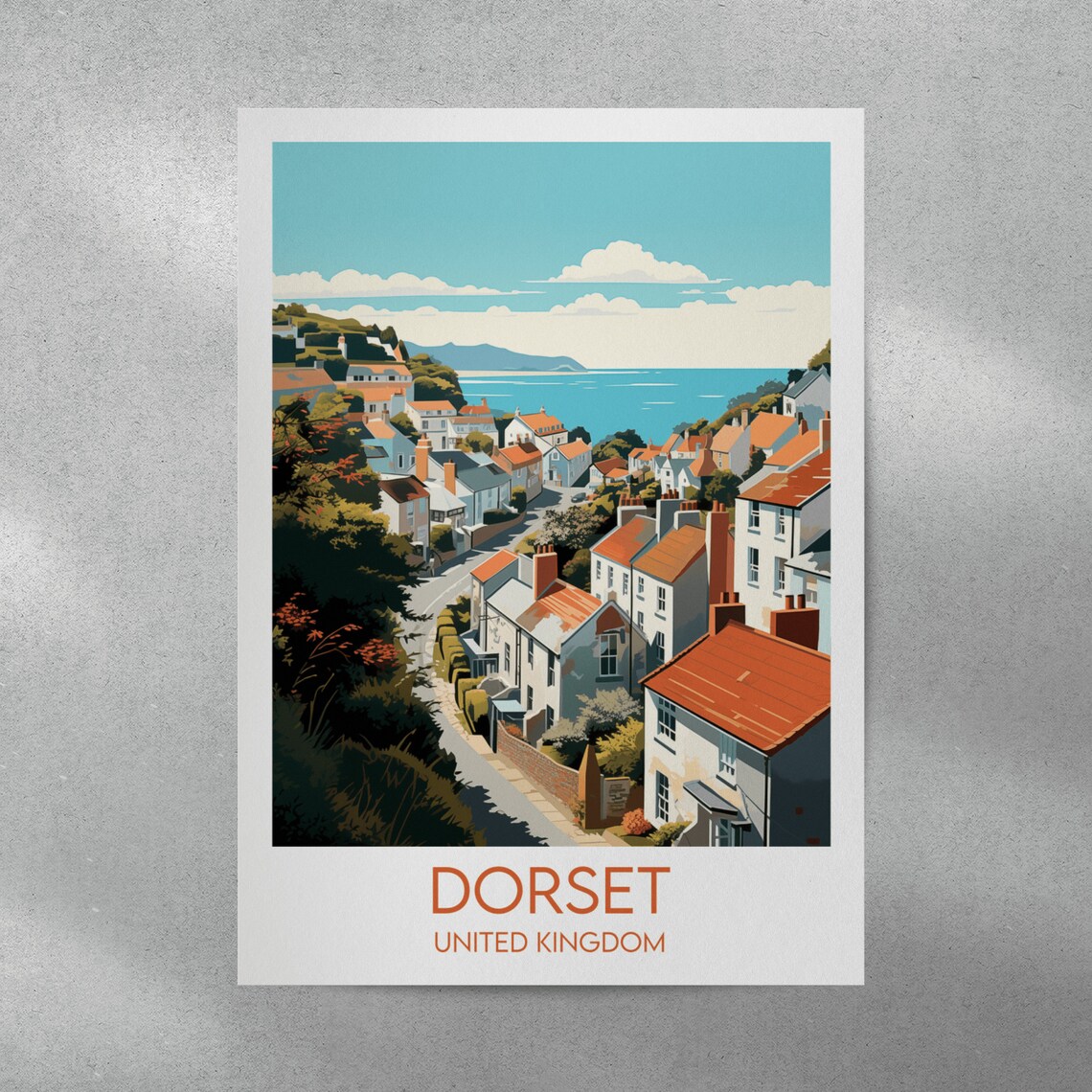 Dorset United Kingdom Seaside Cottages Hillside View Travel Poster - Image 3