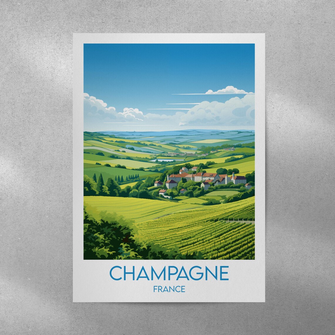 Champagne France Sunlit Vineyard Hills Village Vintage Travel Poster - Image 4