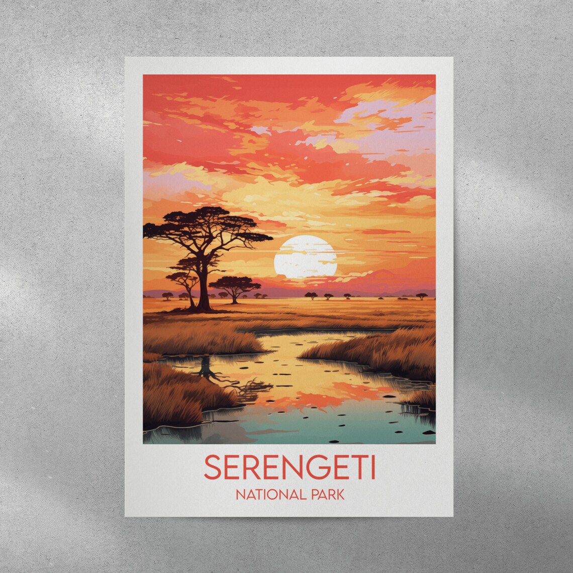 Serengeti National Park Tanzania Safari Sunset Vintage Travel Poster - Image 4