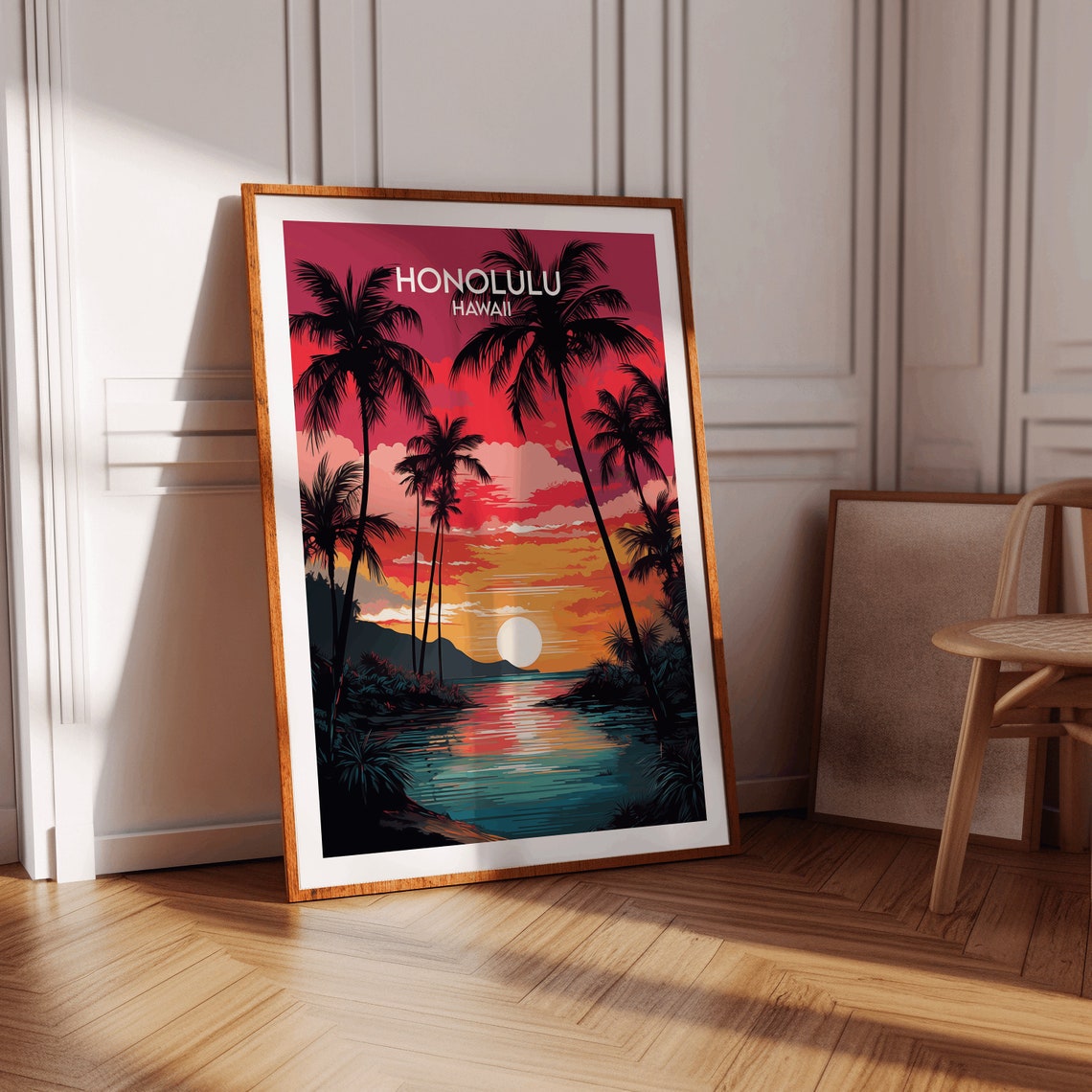 Honolulu Hawaii Palm Sunset Silhouette Tropical Beach Poster - Image 2