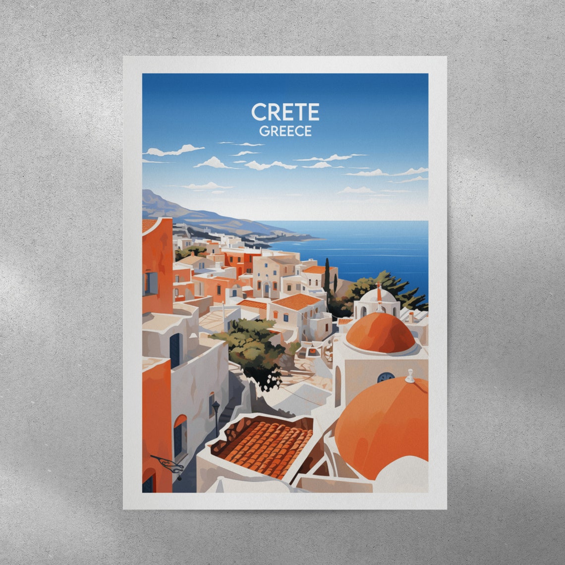Crete Greece Whitewashed Village Blue Domes Seaside Travel Poster - Image 4