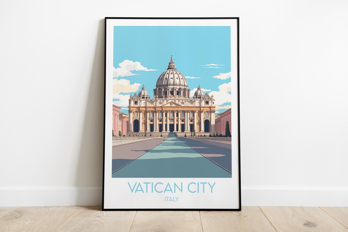 Vatican City St Peters Basilica Italy Vintage Retro Travel Poster