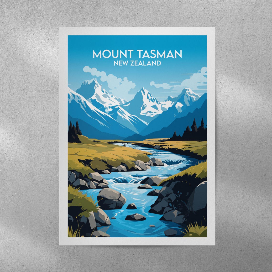 Mount Tasman New Zealand Alpine Peaks River Valley Vintage Poster - Image 4
