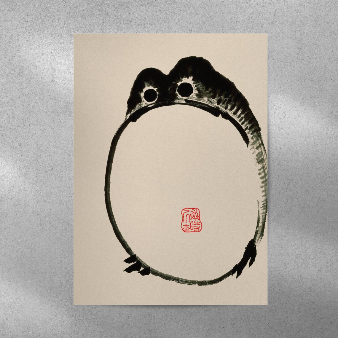 Japanese Frog Ink Painting Enso Circle Red Seal Zen Style Poster - Image 3
