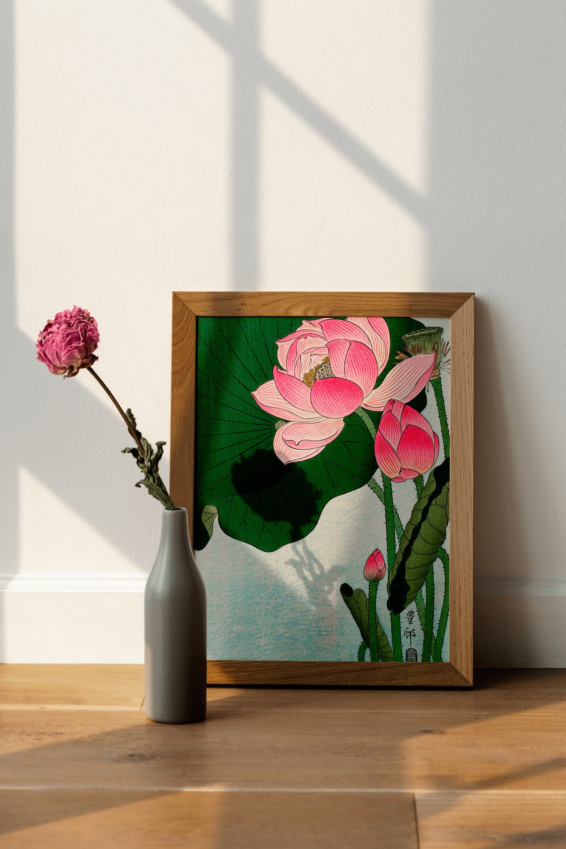 Ohara Koson Pink Lotus Blossom Japanese Woodblock Style Art Print - Image 3