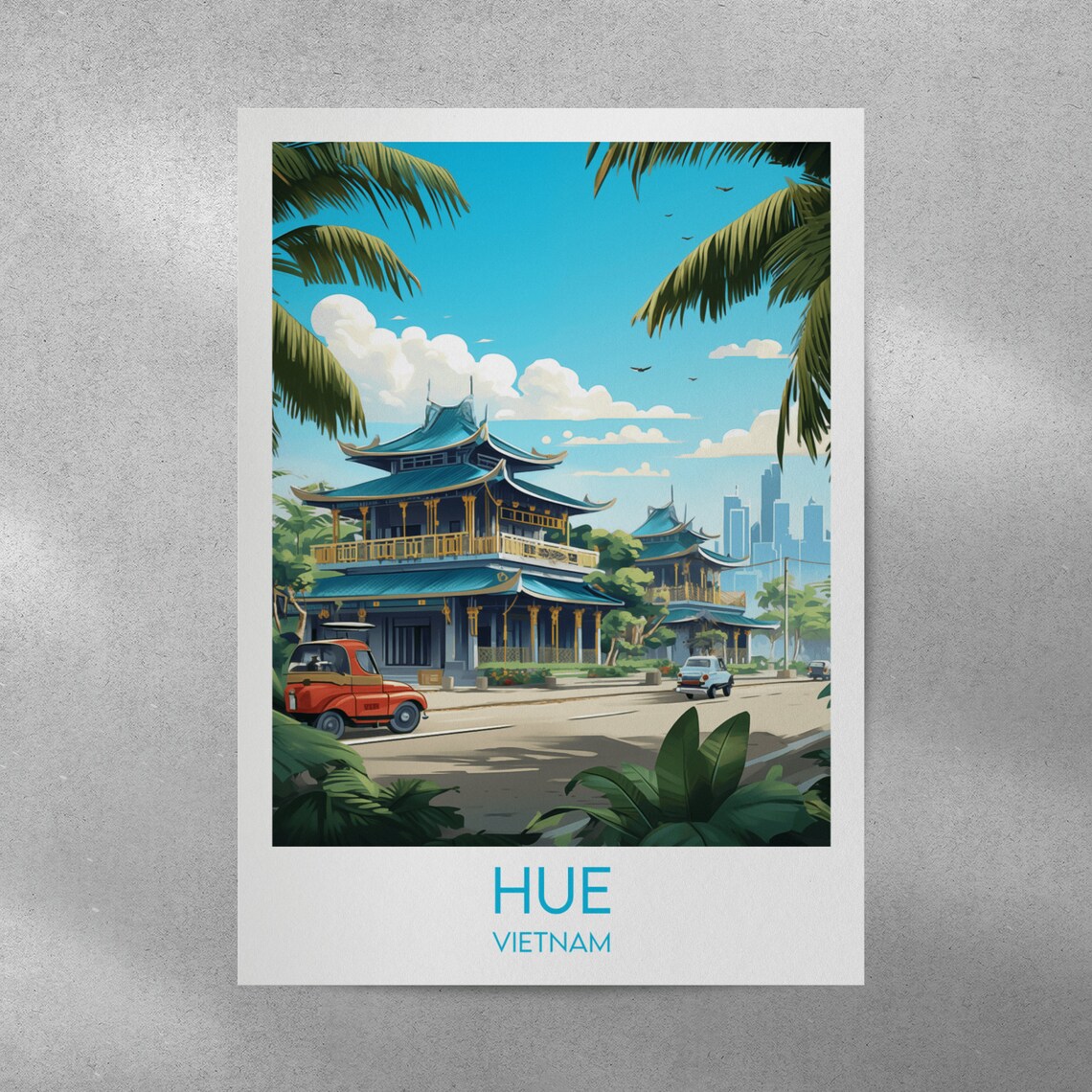 Hue Vietnam Tropical Pagoda Heritage Landmark Street Art Poster - Image 3