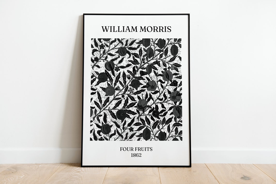 William Morris Four Fruits 1862 Black White Botanical Art Print