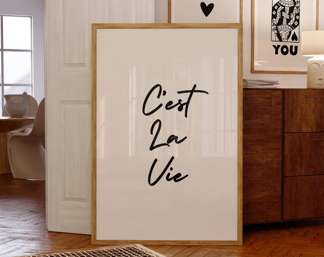 C'est La Vie French Phrase Loose Black Script Minimalist Poster