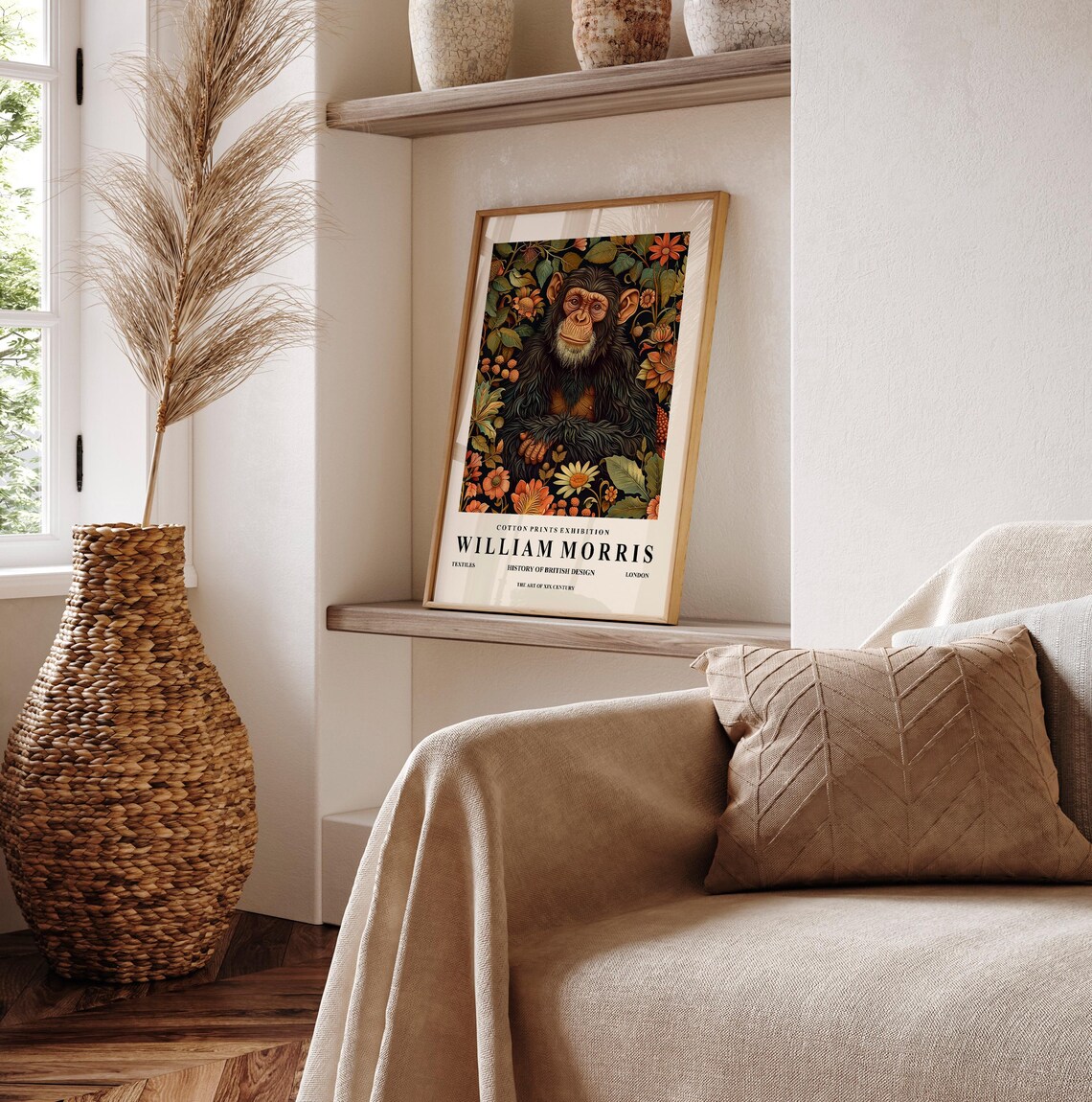 Monkey Art Print, William Morris Floral Decor - Image 2