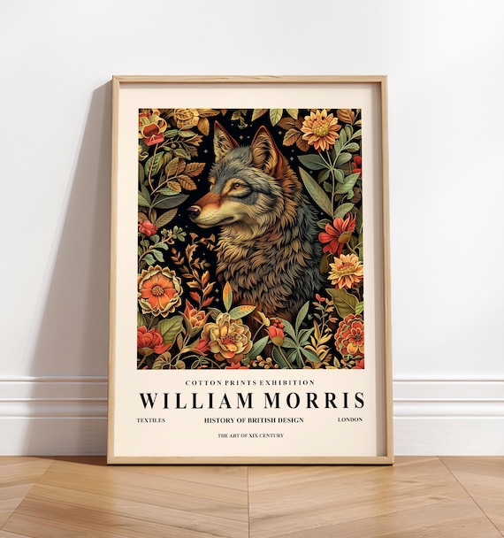 Wolf Art Print, William Morris Dark Cottagecore