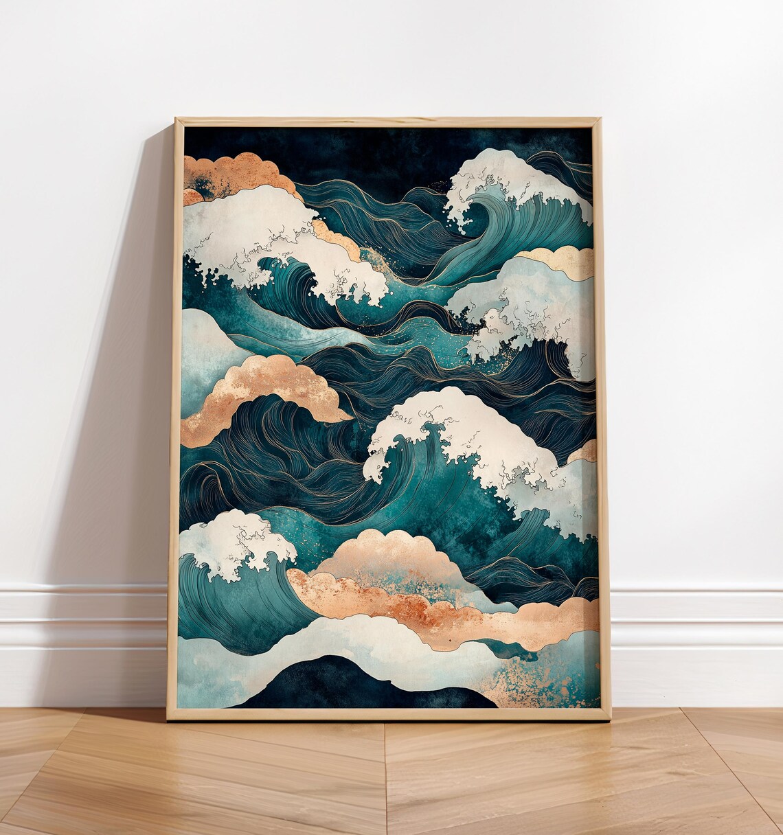 Hokusai Japan Landscape Poster, Japandi Ocean Waves