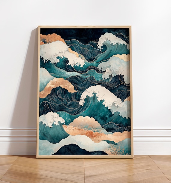 Hokusai Japan Landscape Poster, Japandi Ocean Waves