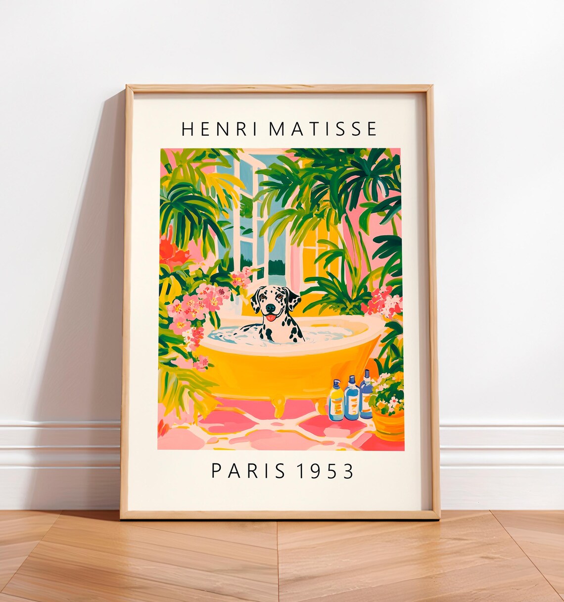 Dalmatian In A Bathtub, Mid Century Modern Dog Art Print