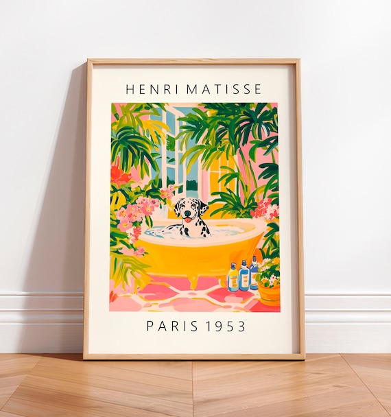 Dalmatian In A Bathtub, Mid Century Modern Dog Art Print