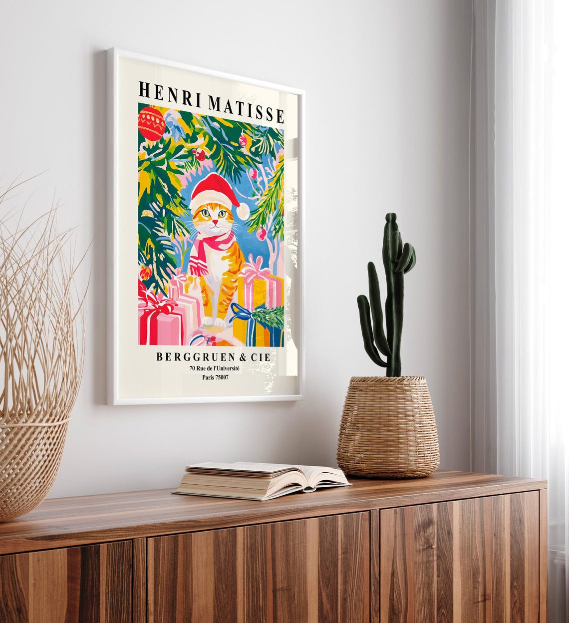 Henri Matisse Style Ginger Cat Santa Hat Christmas Berggruen Poster - Image 6