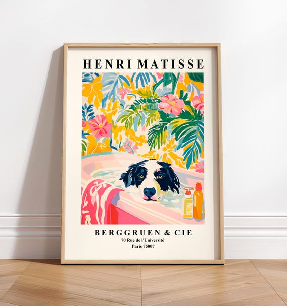 Border Collie Aesthetic Bathroom Decor, Boho Art Print