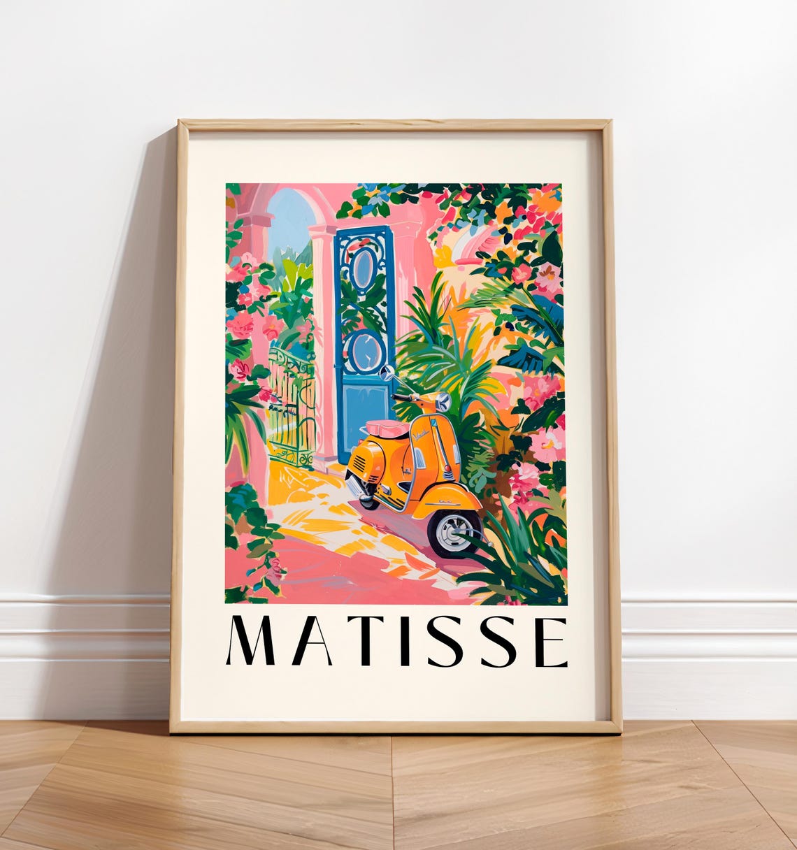 Matisse Style Yellow Vespa Scooter by Blue Door Garden Art Poster