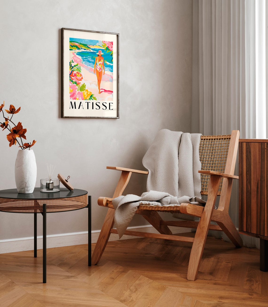 Matisse Style Woman on the Beach Floral Swimsuit Summer Art Poster - Image 3