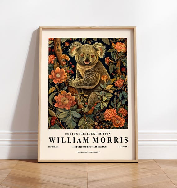 Koala William Morris Print, Vintage Floral Decor