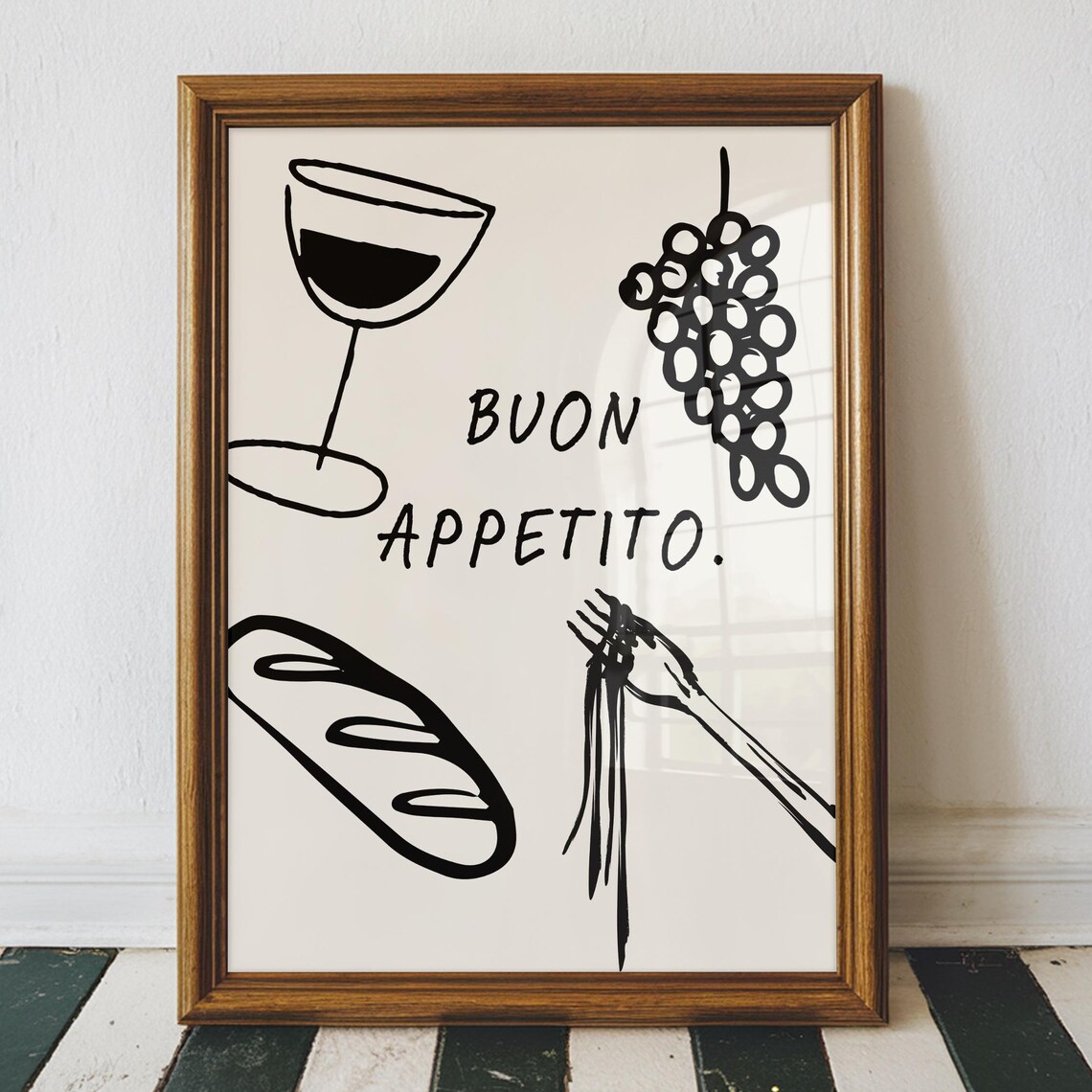 Buon Appetito Italian Kitchen Hand Drawn Food Art Wall Poster