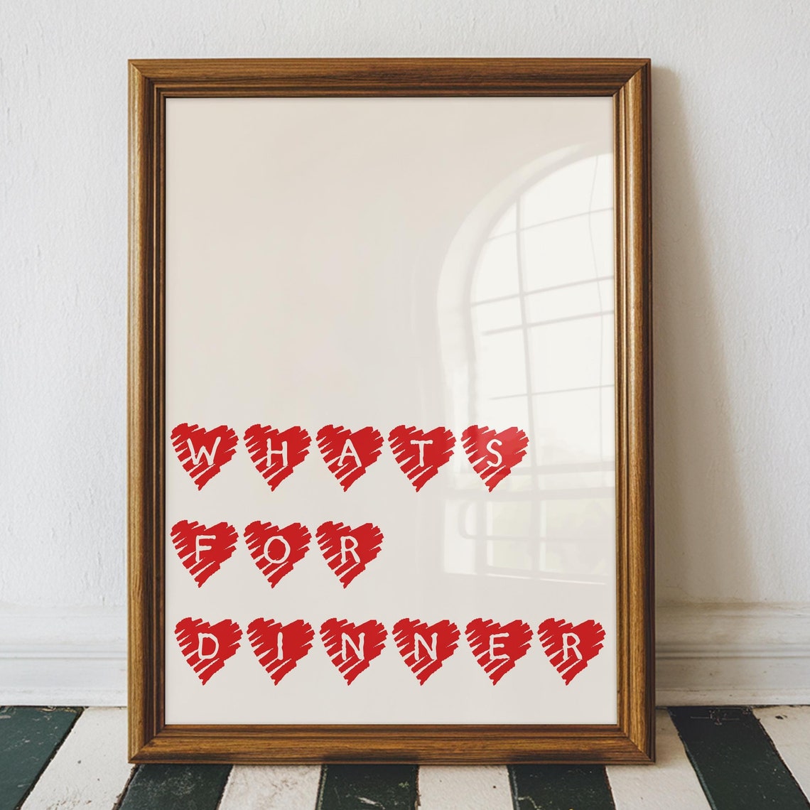 Whats For Dinner Red Heart Sketch Cute Fun Kitchen Wall Poster