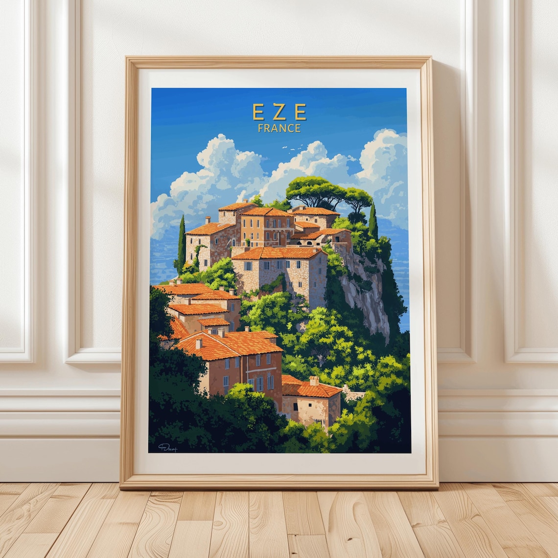 Eze France Hilltop Village Mediterranean Coast Travel Poster